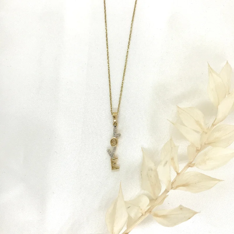 Custom Long Necklaces-10k Yellow Gold Diamond Love Necklace