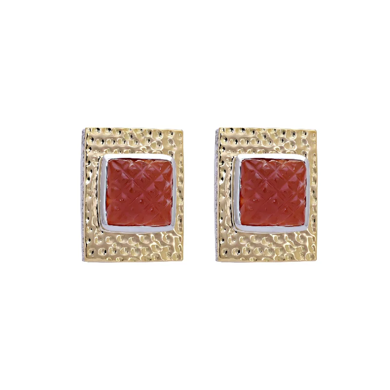 Affordable Silver Earrings-Earrings- Cornelian And Diamond