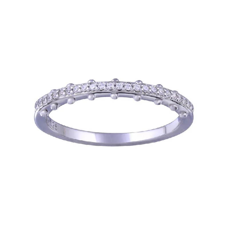 Vintage Engagement Rings-Rhodium Plated 925 Sterling Silver Half Eternity Clear CZ Ring - STR01154