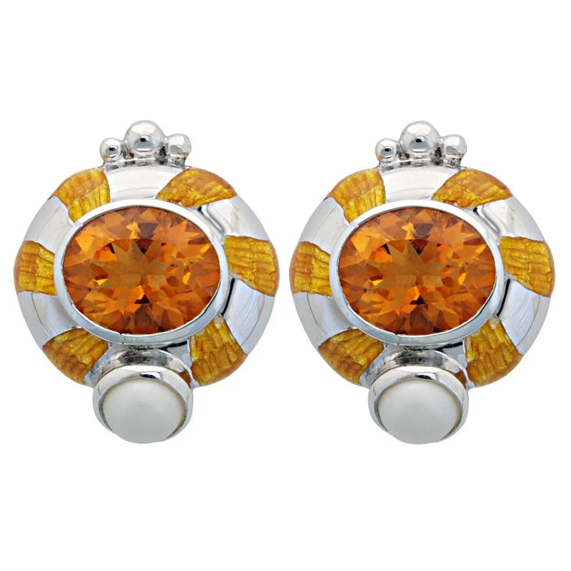 Stylish Earrings for Brides-Earrings-Citrine and Pearl (Enamel)  (38CS)