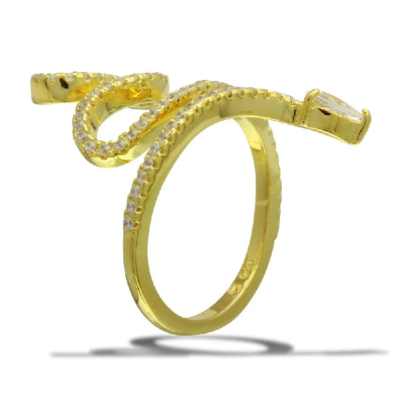 Women’s Engagement Rings-Gold Plated 925 Sterling Silver Snake Design with CZ Ring - BGR01105