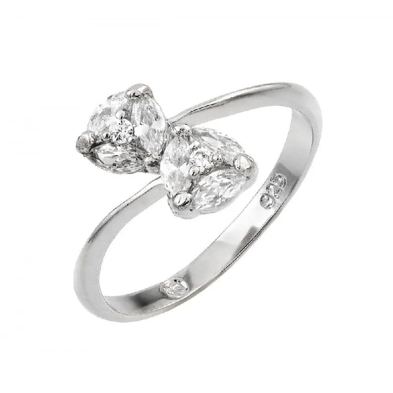 Unique Engagement Rings-Silver 925 Rhodium Plated Twin CZ Ring - BGR00863