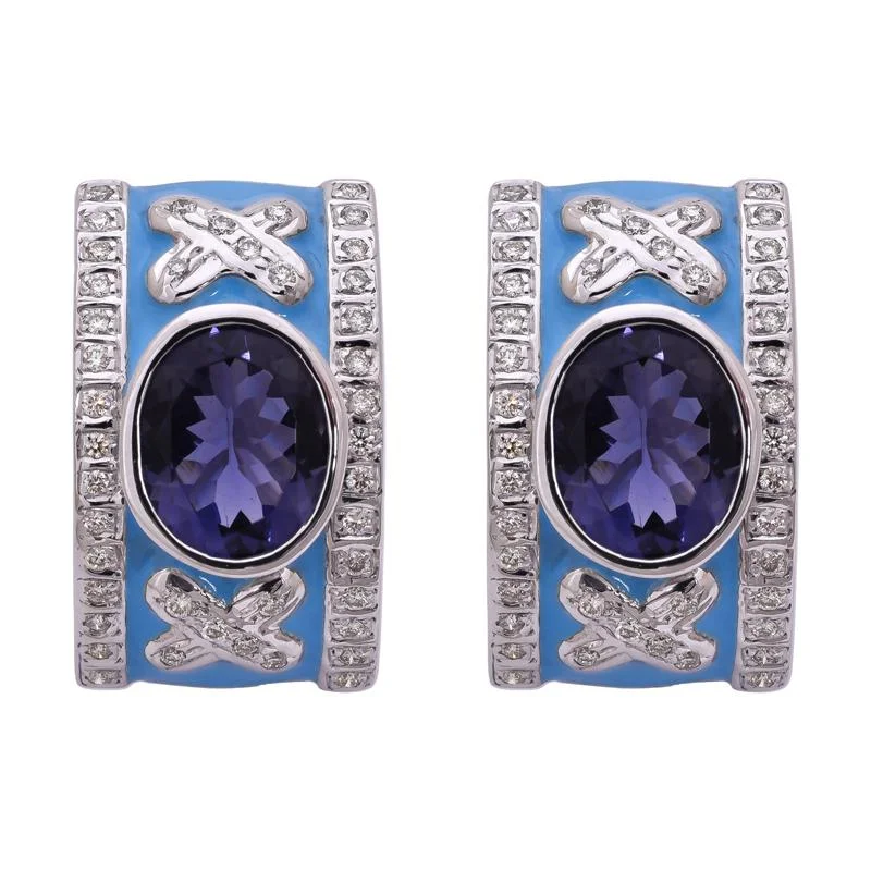 Colorful Earrings for Women-Earrings- Iolite and Diamond (Enamel)  (256GS)