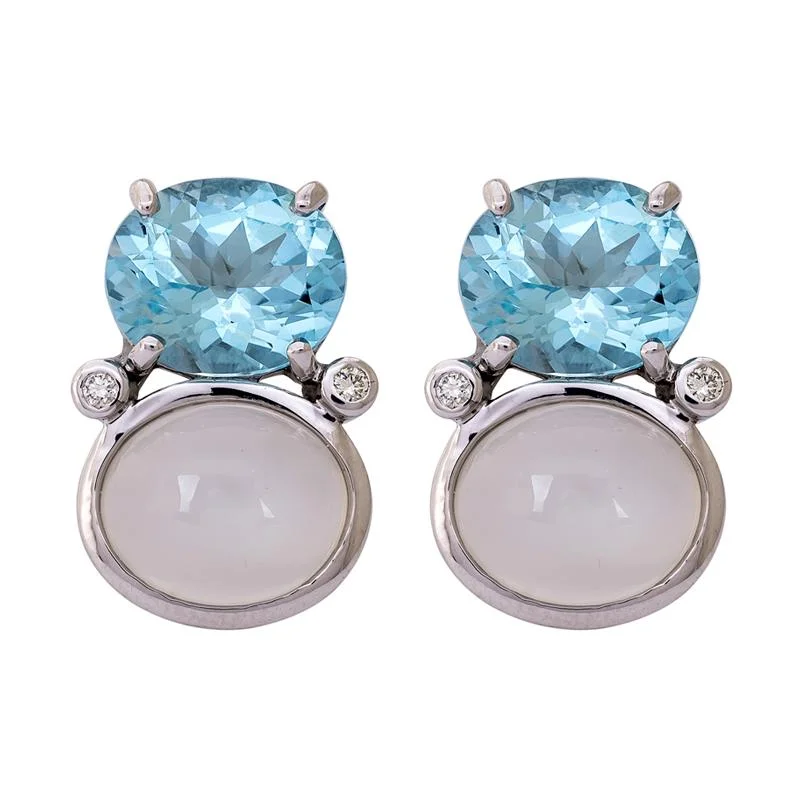 Gold Crystal Earrings-Earrings- Blue Topaz, Moonstone and Diamond  (263GS)