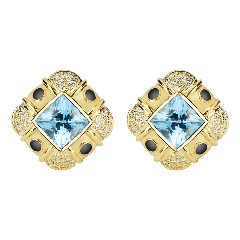 Unique Gold Earrings-Earrings - Blue Topaz And Diamond (enamel)