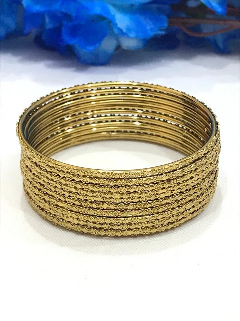 Personalized Gold Wedding Bangles-Pretty Gold Colored Traditional Wear Metal Bangles For Women