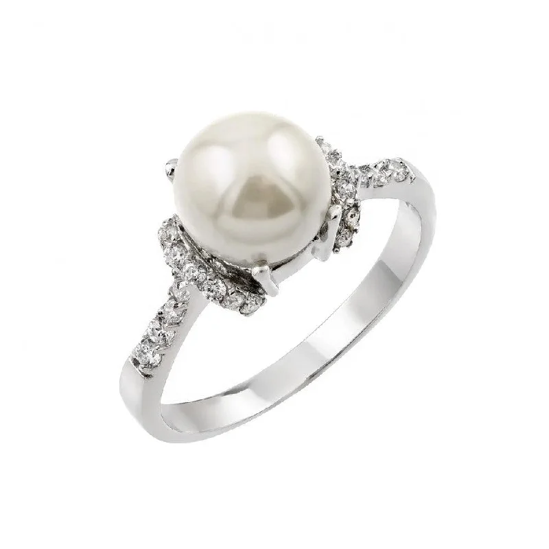 Silver Wedding Bands-Silver 925 Rhodium Plated Synthetic Pearl Cluster Ring - BGR00904