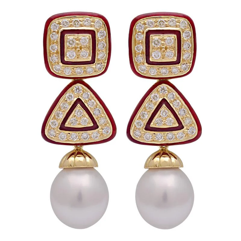 Cute Drop Earrings-Earrings-South Sea Pearl and Diamond (Enamel)  (2102E)