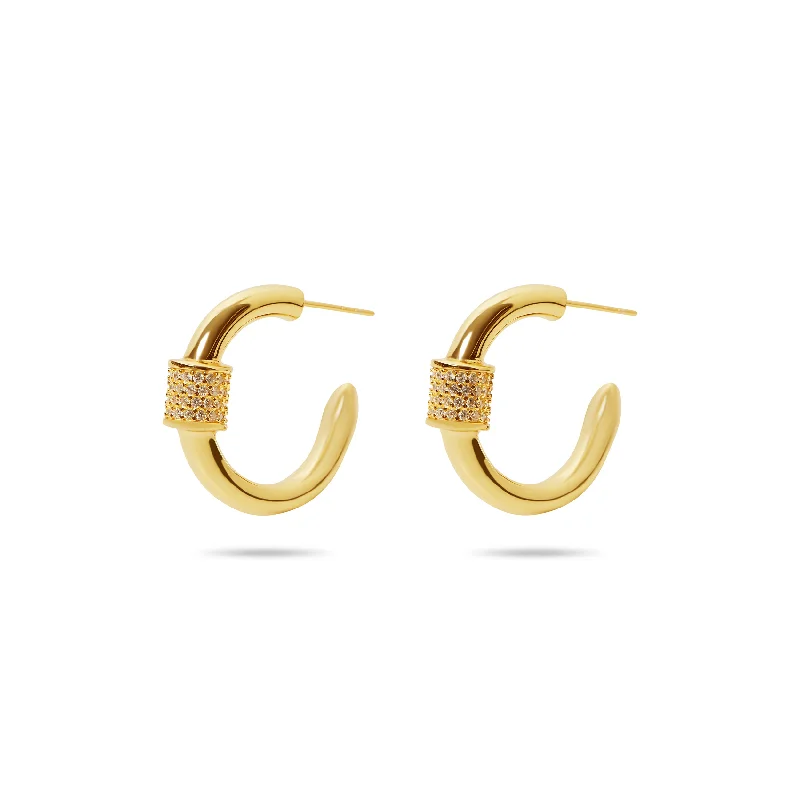 Artistic Earrings-THE THICK PAVE' BAR HOOP EARRINGS