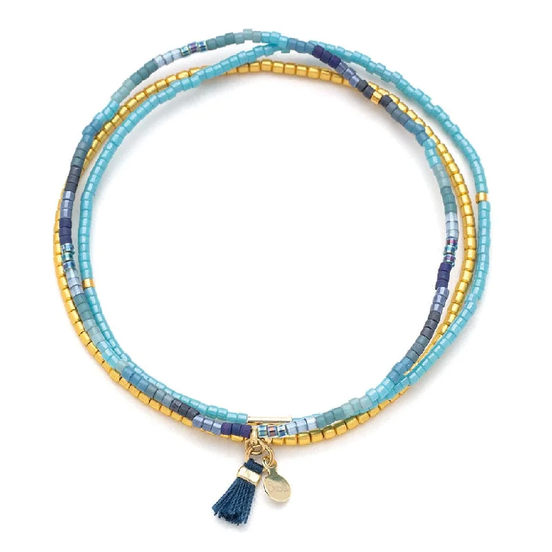 Adjustable Gold Bracelets-Scout Chromacolor Miyuki Bracelet Trio - Cobalt Multi/Gold