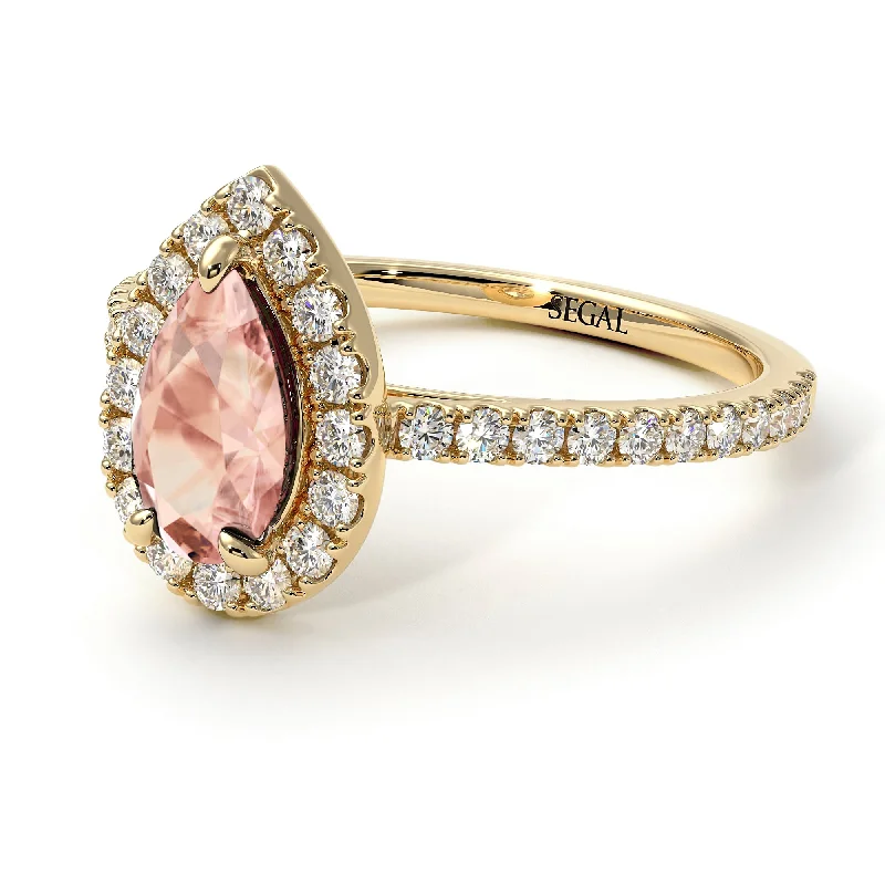 Stylish Adjustable Rings-Pear Shaped Halo Morganite Ring - Janet No. 901