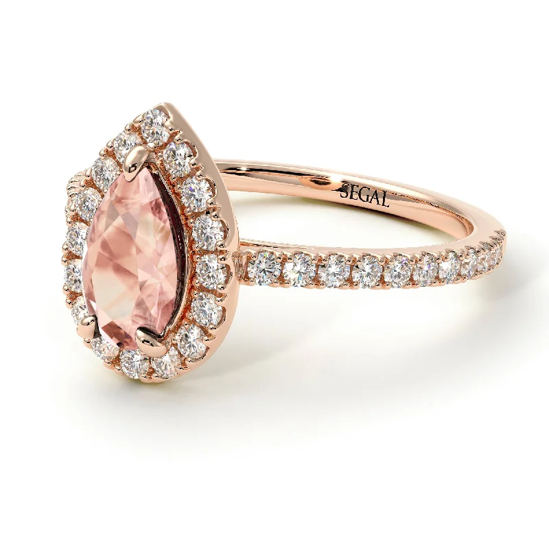 Fashionable Rings for Women-Pear Shaped Halo Morganite Ring - Janet No. 902