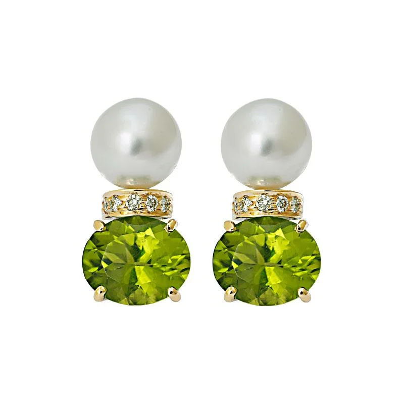 Simple Pearl Earrings-Earrings- Peridot, South Sea Pearl and Diamond  (23CM)