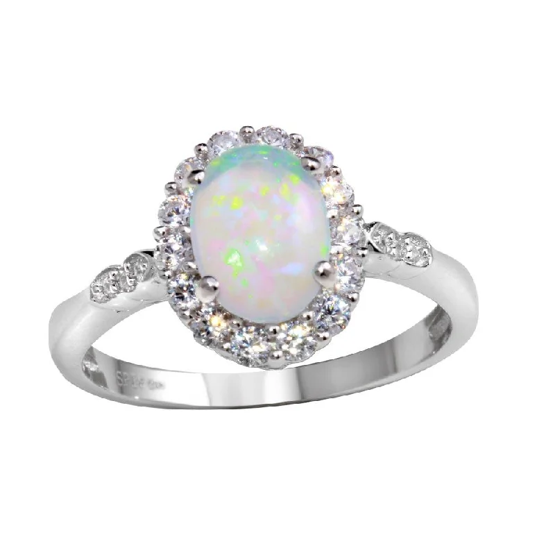 Women’s Statement Rings-Rhodium Plated 925 Sterling Silver Round Synthetic Opal Ring - STR01103