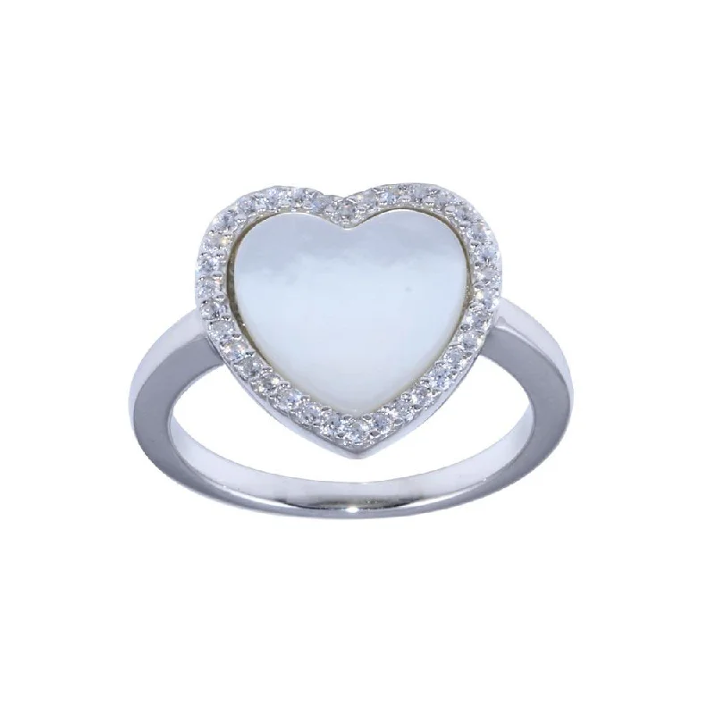 Custom Wedding Bands-Rhodium Plated 925 Sterling Silver Opal Stone Heart With CZ Ring - BGR01315