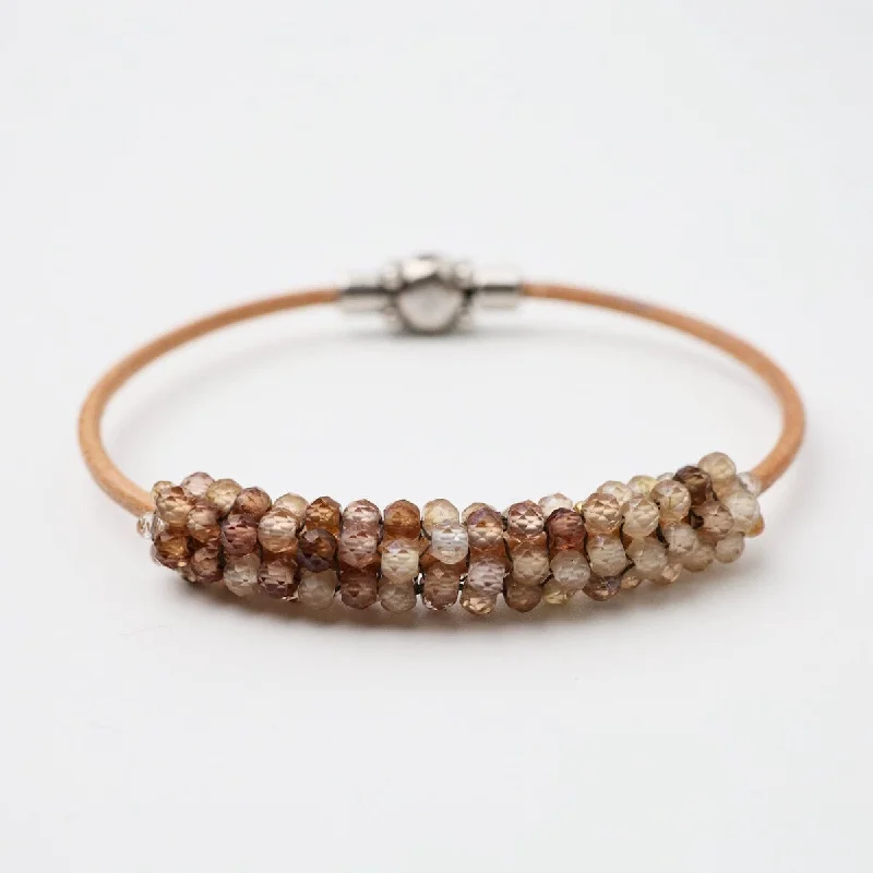 Customizable Leather Bracelets-Multi-Faceted Natural Zircon on Natural Leather Bracelet