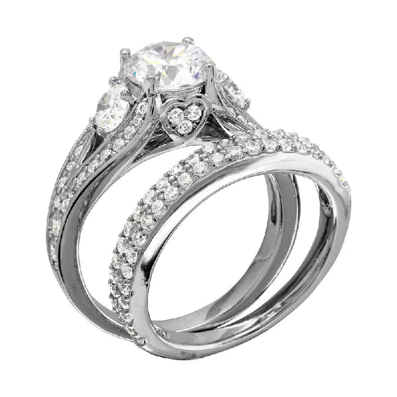 Designer Bridal Rings-Rhodium Plated 925 Sterling Silver CZ Bridal Ring - GMR00203