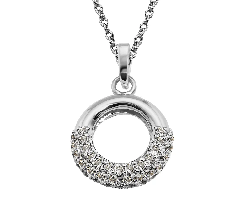 Layered Chain Necklaces-Unique & Co Sterling Silver Cubic Zirconia Pendant Necklace