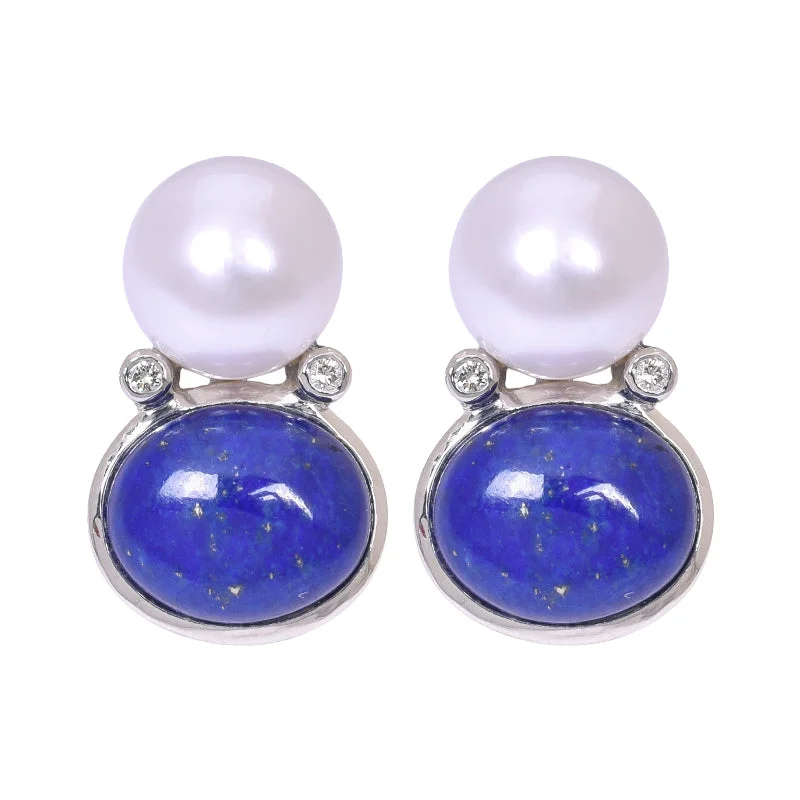 High-Quality Earrings-Earrings- Lapis Lazuli, South Sea Pearl and Diamond