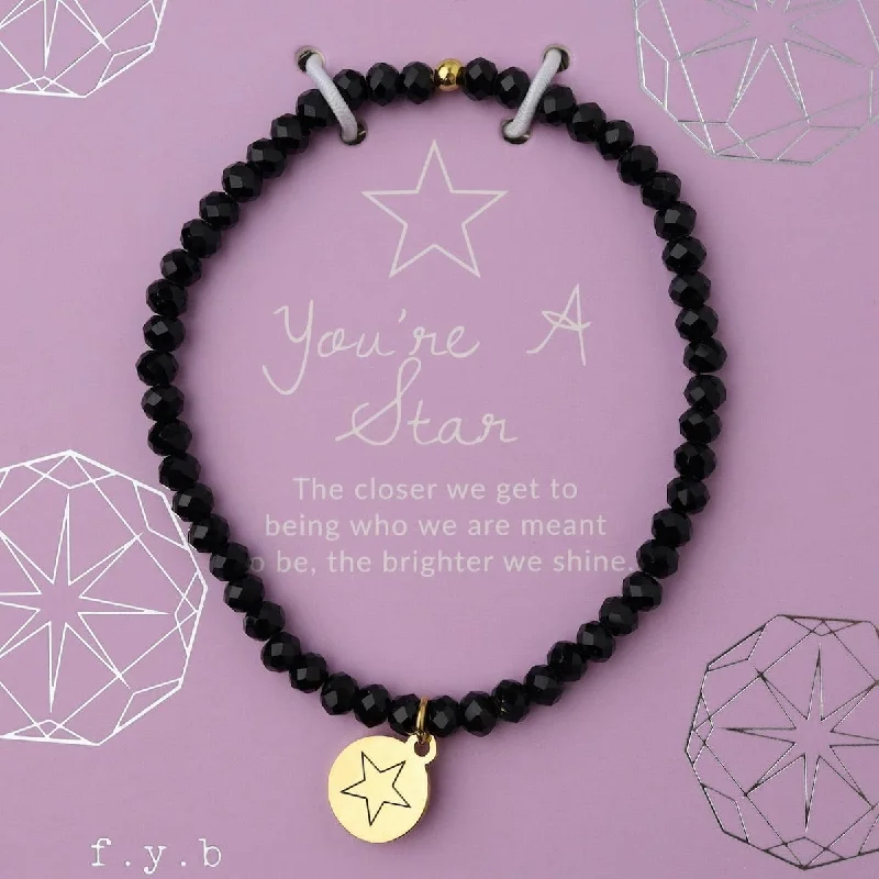 Personalized Tennis Bracelet Sets-You're a Star - Stretchy Black Crystal Bracelet