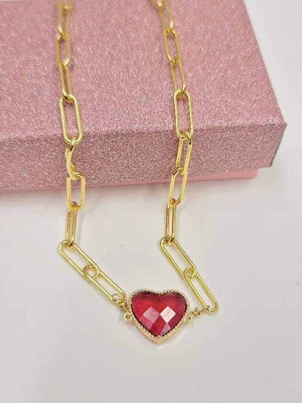 Sparkling Diamond Pendant Necklaces-Heart Paperclip Chain Necklace