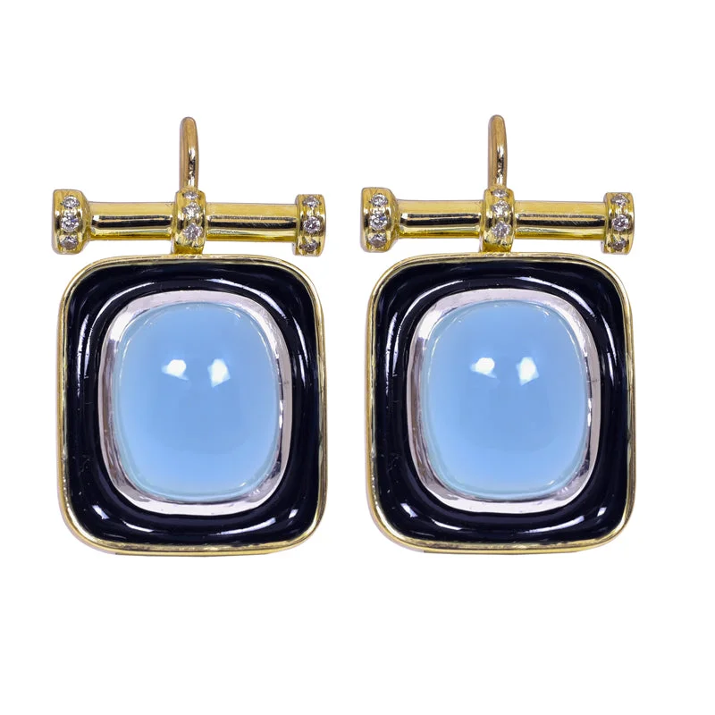 Large Pearl Earrings-Earrings- Chalcedony and Diamond (Enamel)