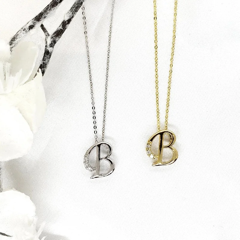 Statement Silver Necklaces-10k Gold Diamond Initial Necklace