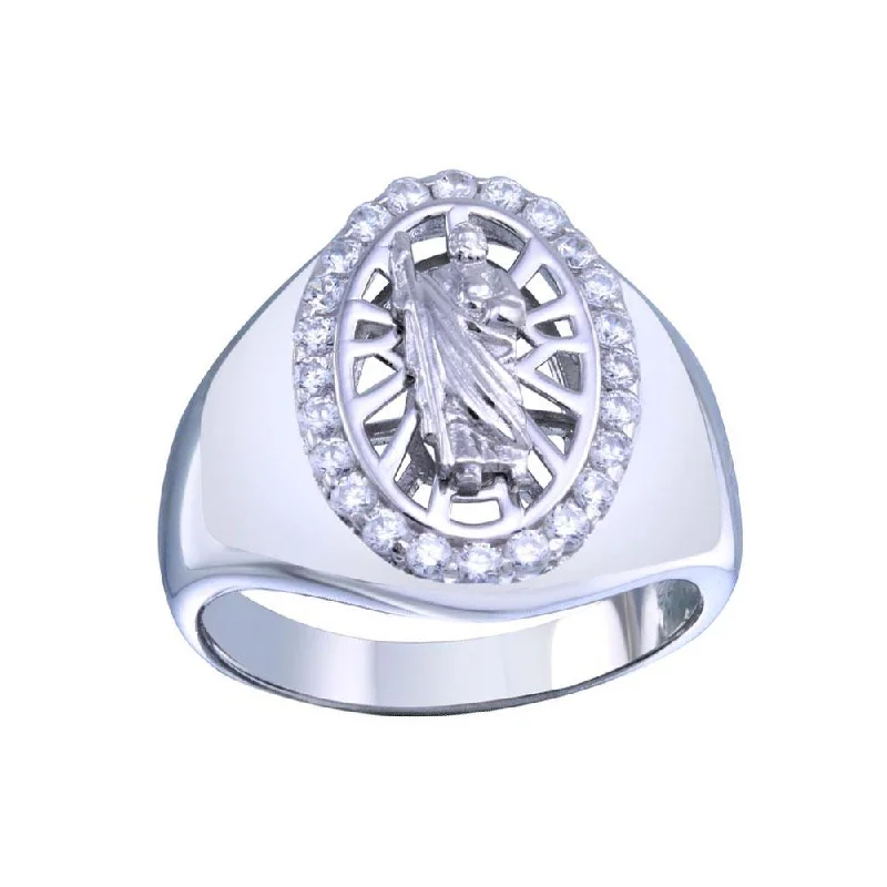 Antique Style Wedding Rings-Rhodium Plated 925 Sterling Silver Saint Jude CZ Ring - GMR00340