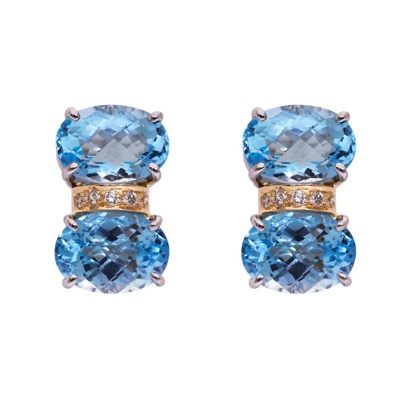 Personalized Stud Earrings-Earrings- Blue Topaz and Diamond  (38CM)