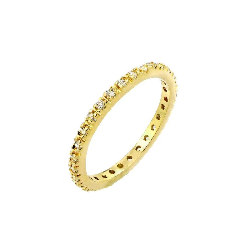 Antique Diamond Wedding Rings-Silver 925 Gold Plated Plated Clear CZ Inlay Eternity Ring - BGR00339GP