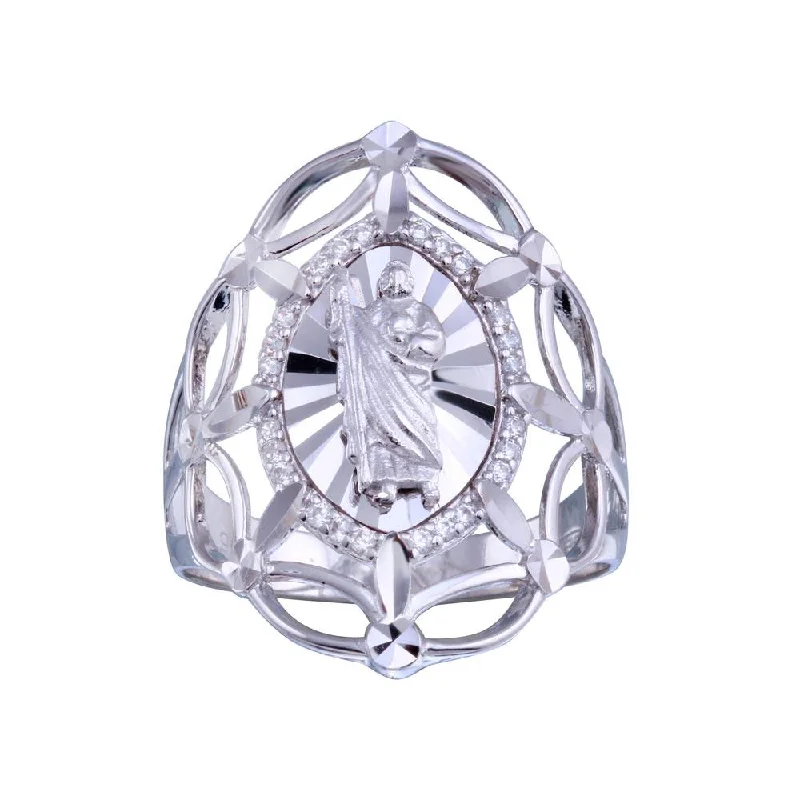 Women’s Statement Rings-Rhodium Plated 925 Sterling Silver Saint Jude CZ Filigree Ring - GMR00339