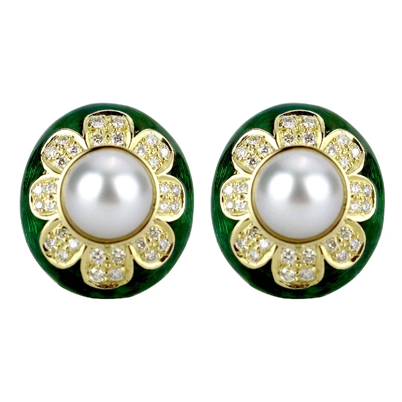 Long Statement Earrings-Earrings - South Sea Pearl And Diamond (enamel)