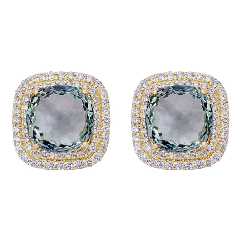 Fashionable Pearl Earrings-Earrings- Green Quartz and Diamond