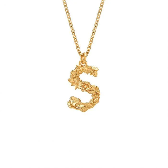 Adjustable Pendant Necklaces-Alex Monroe Floral Letter S Necklace