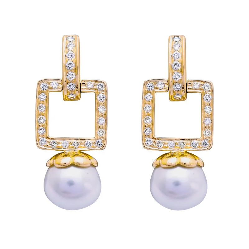 Classic Gold Earrings-Earrings- South Sea Pearl and Diamond  (2201I)