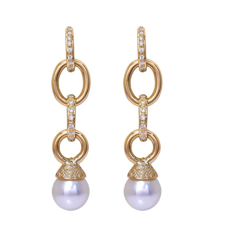 Pretty Pearl Earrings-Earrings- South Sea Pearl and Diamond  (2203C)