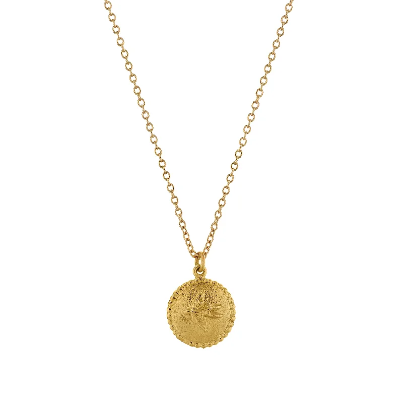 Sparkling Silver Pendant Necklaces-Alex Monroe Gold Small Swallow Disc Necklace