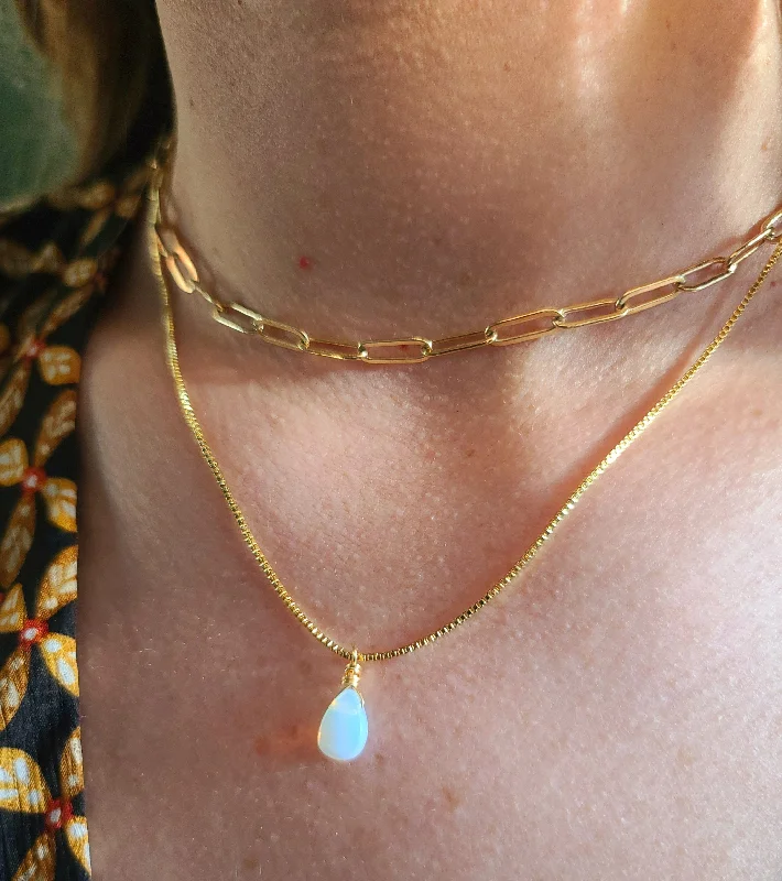 Unique Chain Necklaces-Opalite Charm Necklace