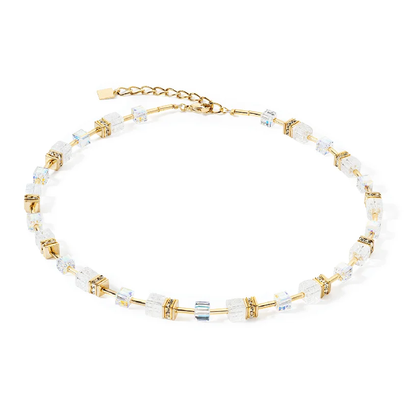 Simple Choker Necklaces-Coeur De Lion GeoCUBE® Iconic Nature Gold and White Necklace