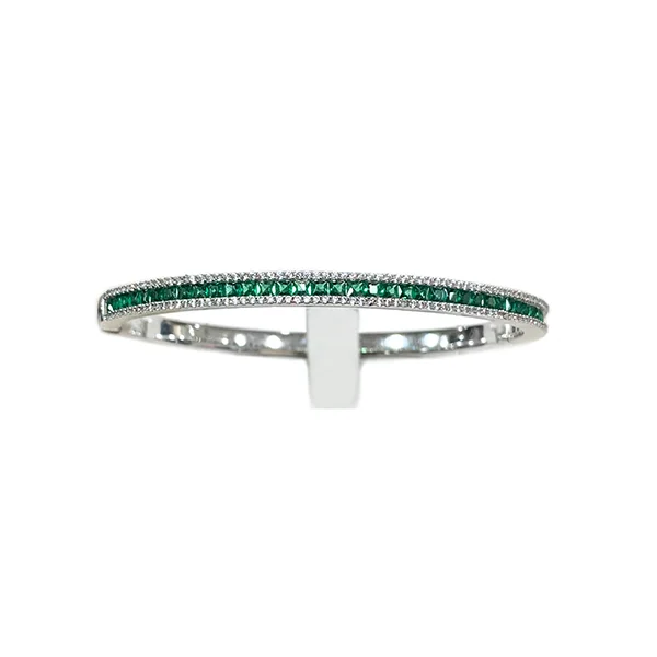 Elegant Diamond Bangles-Sterling Silver Emerald Bangle