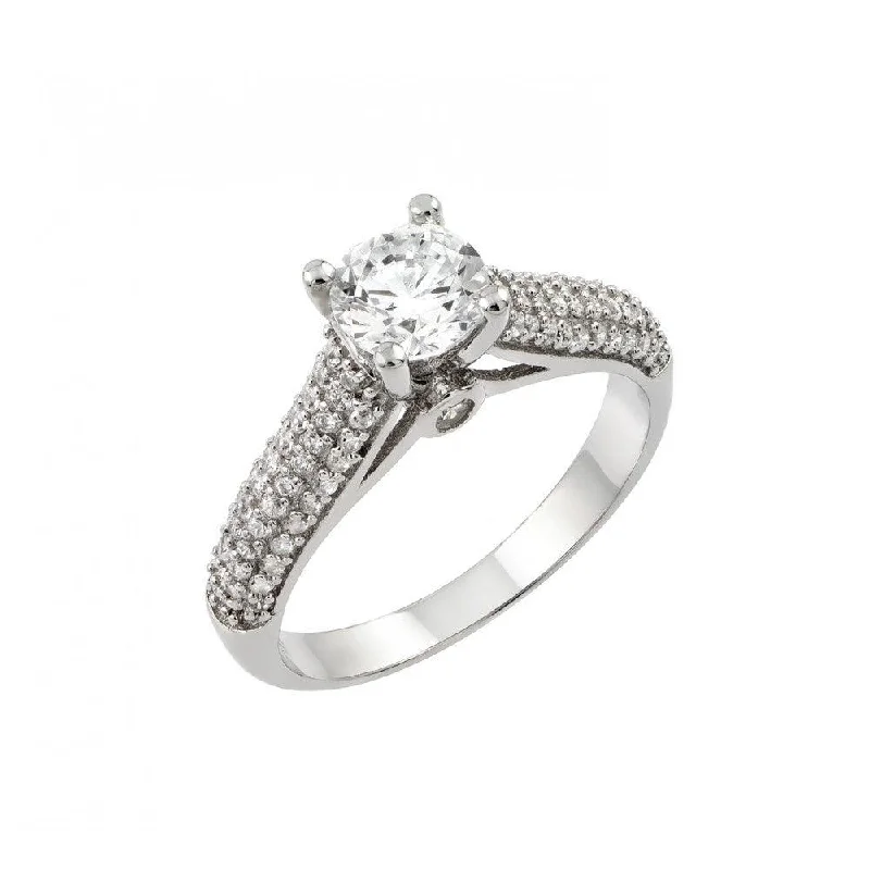 Handcrafted Diamond Rings-Silver 925 Rhodium Plated Wedding Round Circle CZ Micro Pave Ring - STR00935