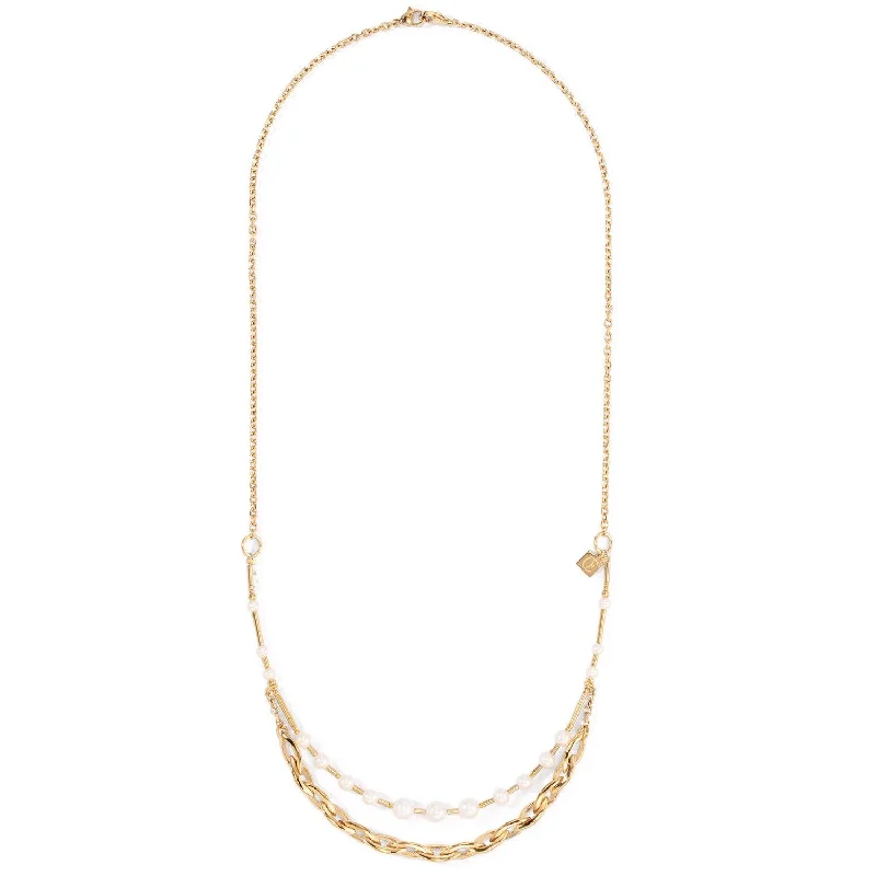 Elegant Pearl Necklaces-Coeur De Lion Chunky Chain and Pearls Fusion Multi-Wear Necklace