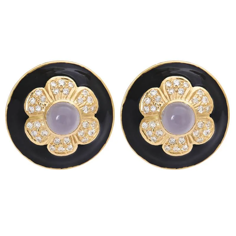 Fine Gold Earrings-Earrings- Chalcedony and Diamond (Enamel)  (2189D)