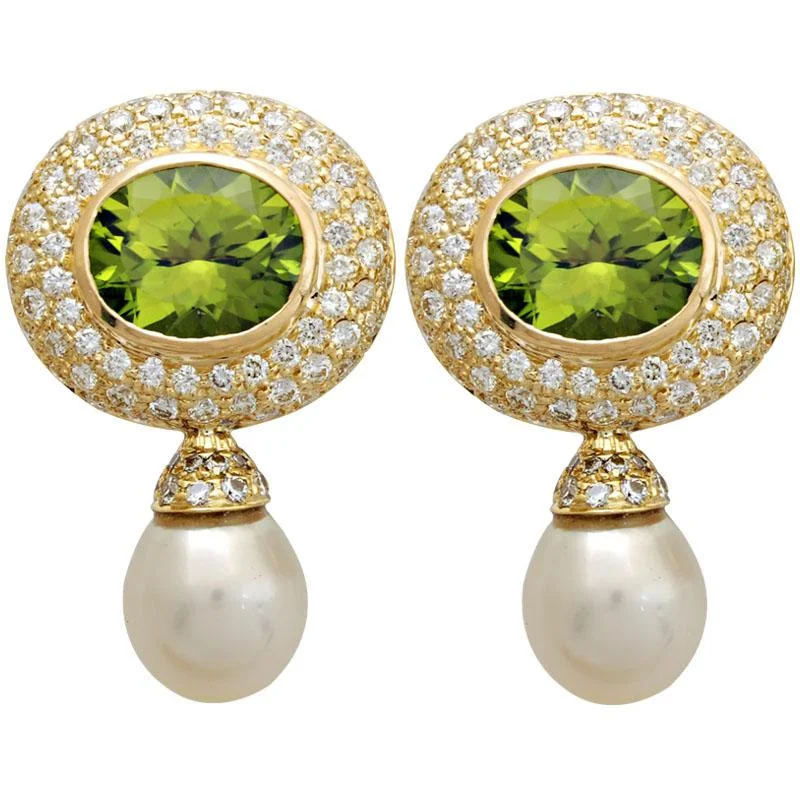 Dainty Gold Earrings-Earrings-Peridot, Pearl and Diamond  (1706M)