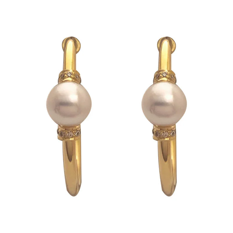 Colored Gemstone Earrings-Earrings - South Sea Pearl and Diamond