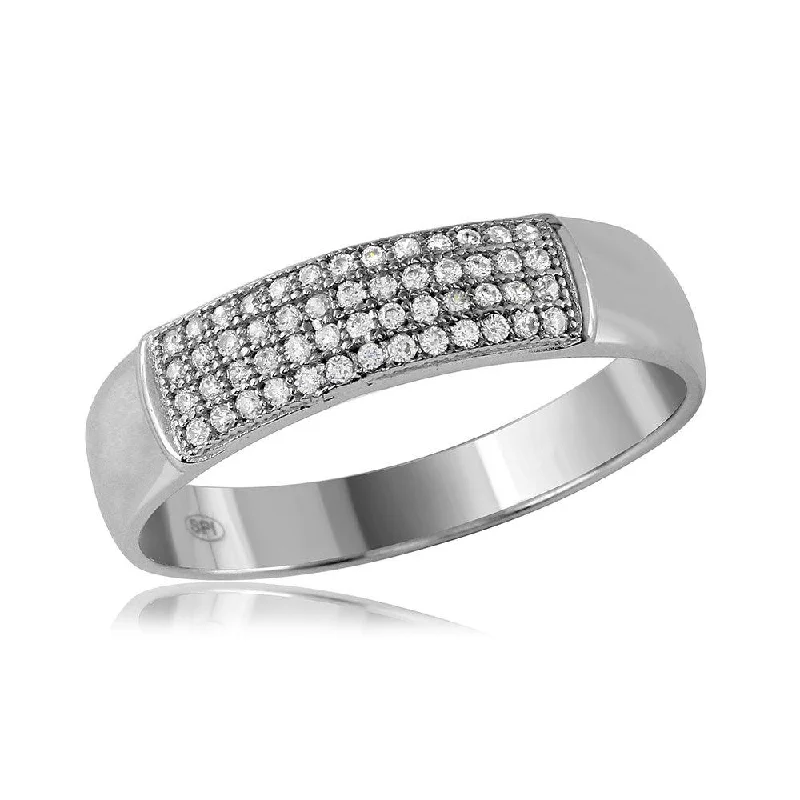 Adjustable Silver Rings-Silver 925 Rhodium Plated Micro Pave Mens Band - GMR00117