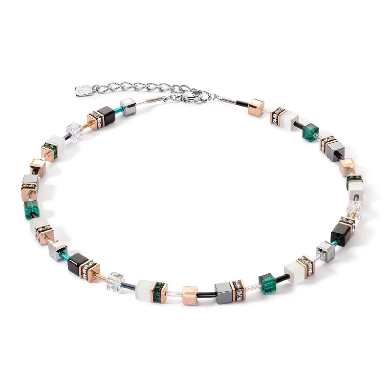 Trendy Necklaces for Women-Coeur De Lion Green-White Iconic GeoCUBE® Necklace