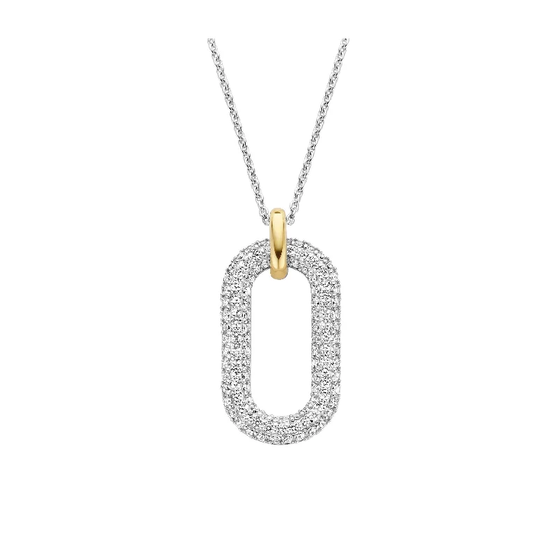 Beautiful Heart Pendant Necklaces-Ti Sento Cubic Zirconia Oval Link Necklace