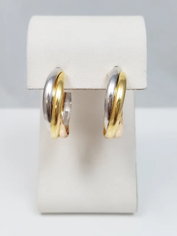 Stylish Earrings for Brides-Stylish 14k Solid Tri Color Gold Half Hoop Earrings