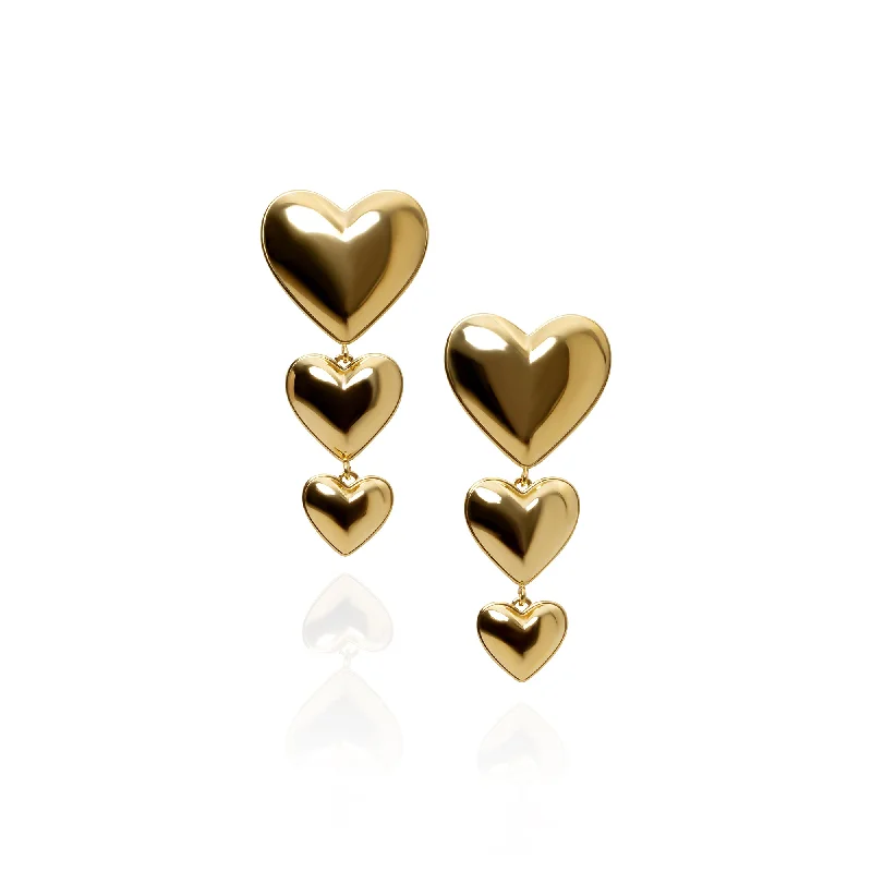 Simple Diamond Earrings-THE THREE HEART DROP EARRINGS